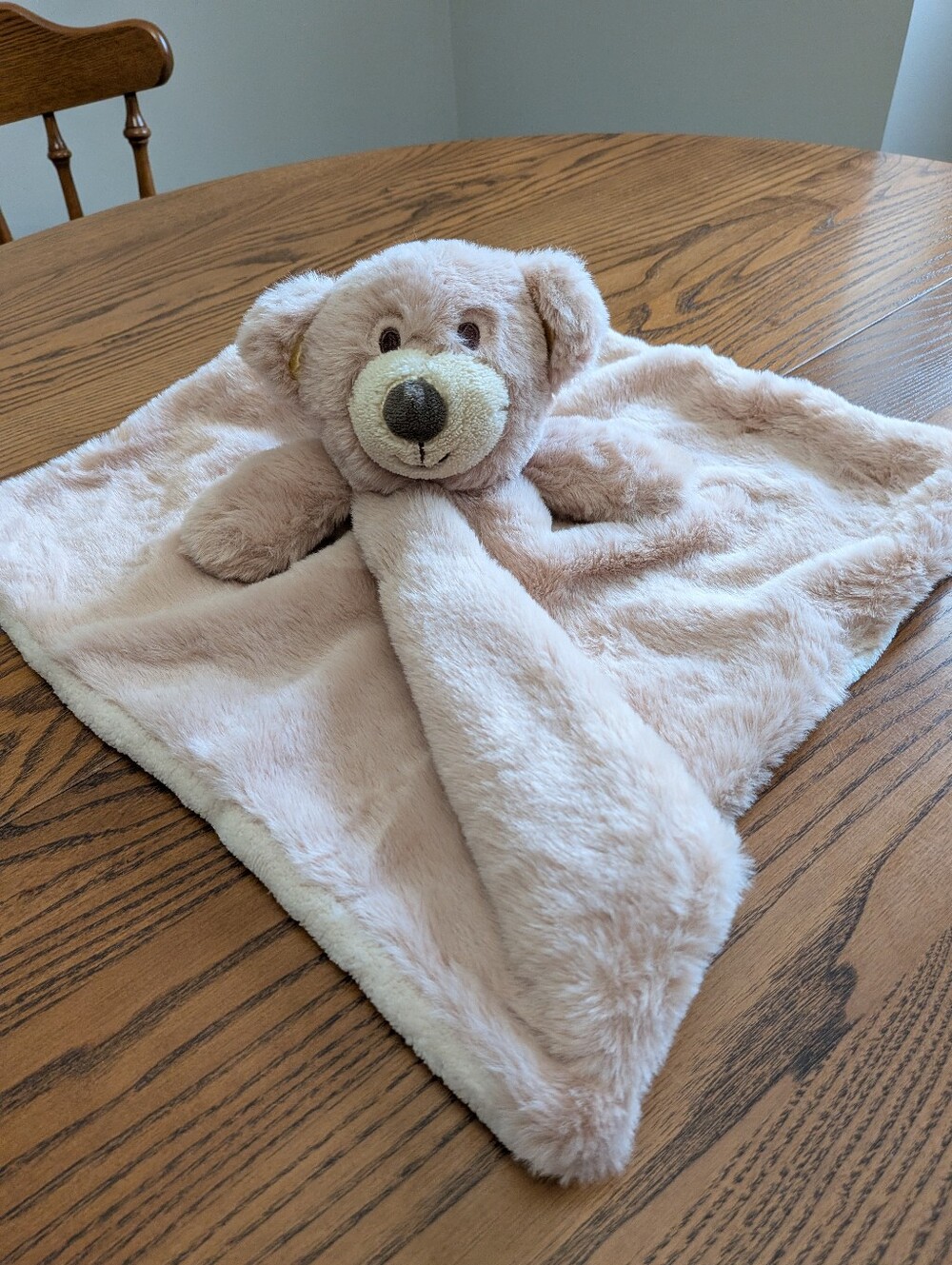 Linzy Bear Baby Lovey Tan Colour Plush Rattle Cuddle Toy  . Satin Inside Ears.